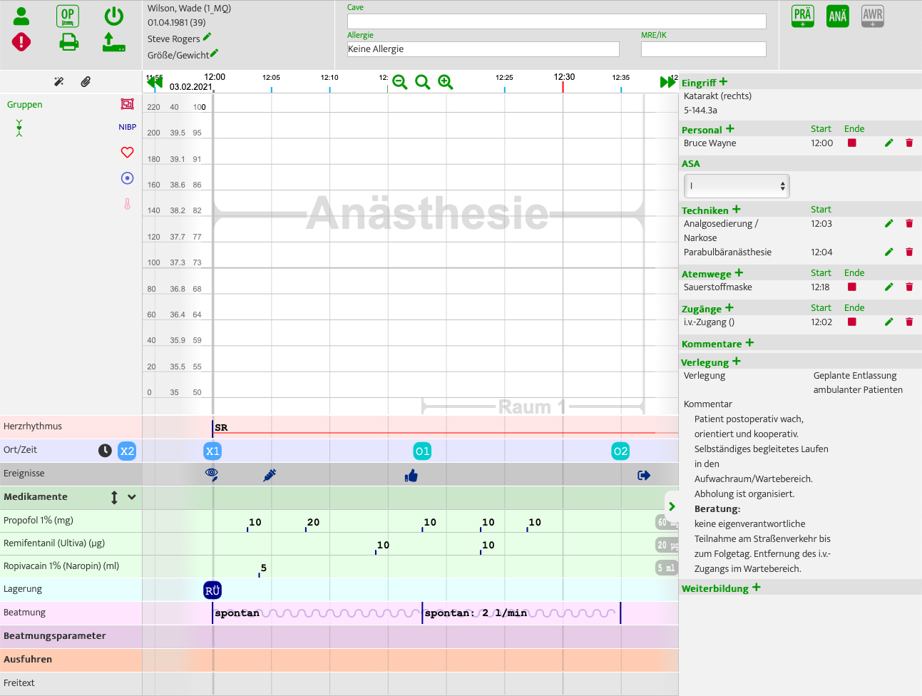 An&auml;sthesie mit Standard